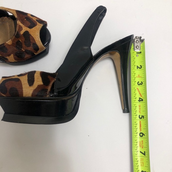 Bebe Leopard Platform Sling Back Stilettos Patented Leather Sz 5 - Picture 10 of 10